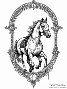 Riderless horse beneath spectral arch, tattoo... - эскиз тату (№1752261563_0, 11.07.2025 19:19) — Tatufoto.com