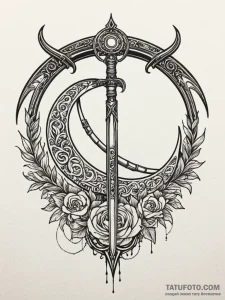 Scythe, ink illustration for tattoo, moderate... - эскиз тату (№1752261814_0, 11.07.2025 19:23) — Tatufoto.com