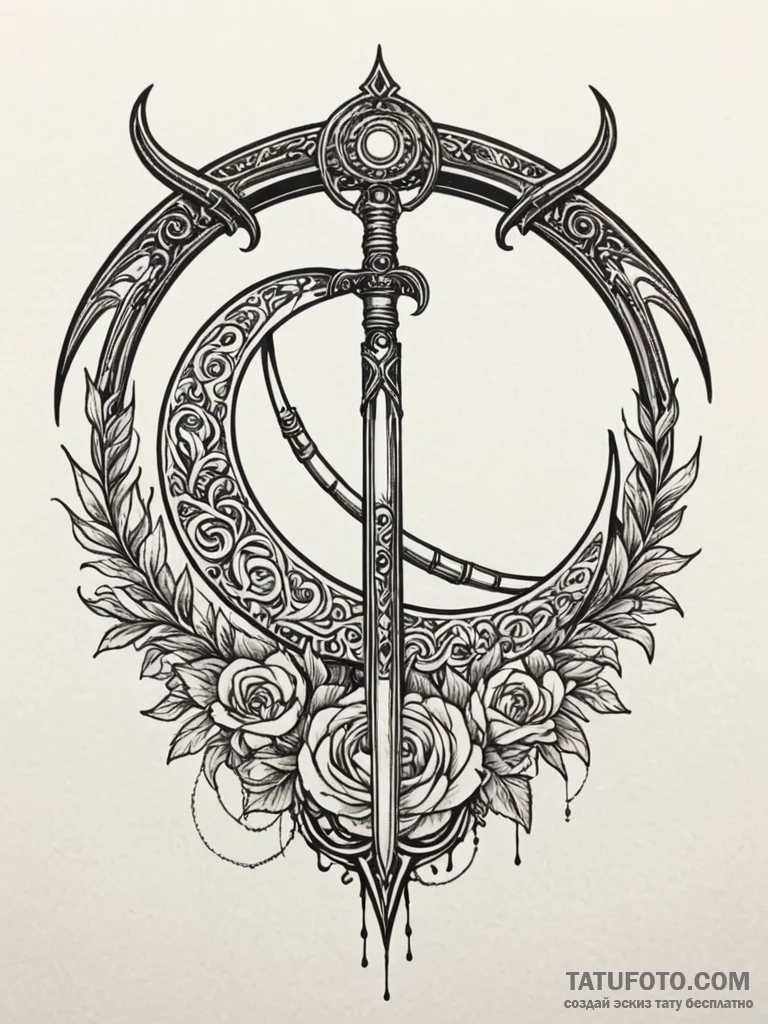 Scythe, ink illustration for tattoo, moderate... - эскиз тату (№1752261814_0, 11.07.2025 19:23) — Tatufoto.com