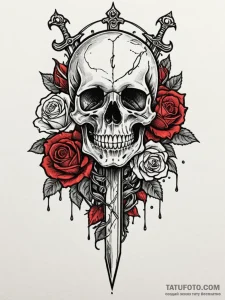 Engraved dagger resting on bones, tattoo draw... - эскиз тату (№1752262488_0, 11.07.2025 19:34) — Tatufoto.com