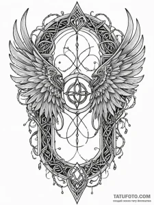 Knotwork wings beneath shattered gate, tattoo... - эскиз тату (№1752262572_0, 11.07.2025 19:36) — Tatufoto.com