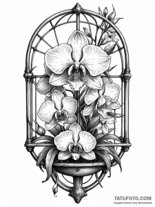 Orchid blooming through bone cage, tattoo ske... - эскиз тату (№1752262656_0, 11.07.2025 19:37) — Tatufoto.com