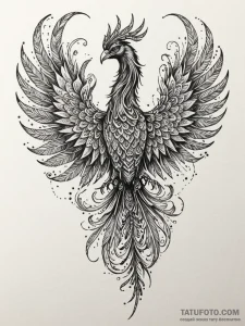 Apocalyptic phoenix with metal feathers, conc... - эскиз тату (№1752262739_0, 11.07.2025 19:38) — Tatufoto.com