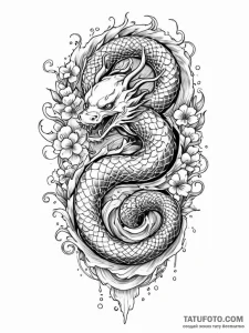 Bone serpent beneath frozen lake, ink illustr... - эскиз тату (№1752263578_0, 11.07.2025 19:52) — Tatufoto.com