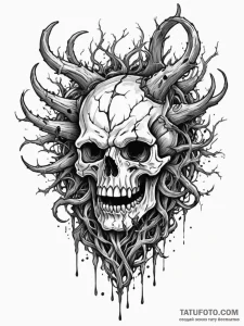 Oak roots devouring broken helm, artistic tat... - эскиз тату (№1752263830_0, 11.07.2025 19:57) — Tatufoto.com