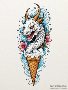 Ice cream cone with a scoop of a miniature, s... - эскиз тату (№1752263915_0, 11.07.2025 19:58) — Tatufoto.com