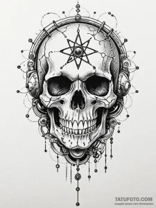 Atomic skull with circuitry, ink illustration... - эскиз тату (№1752264001_0, 11.07.2025 20:00) — Tatufoto.com