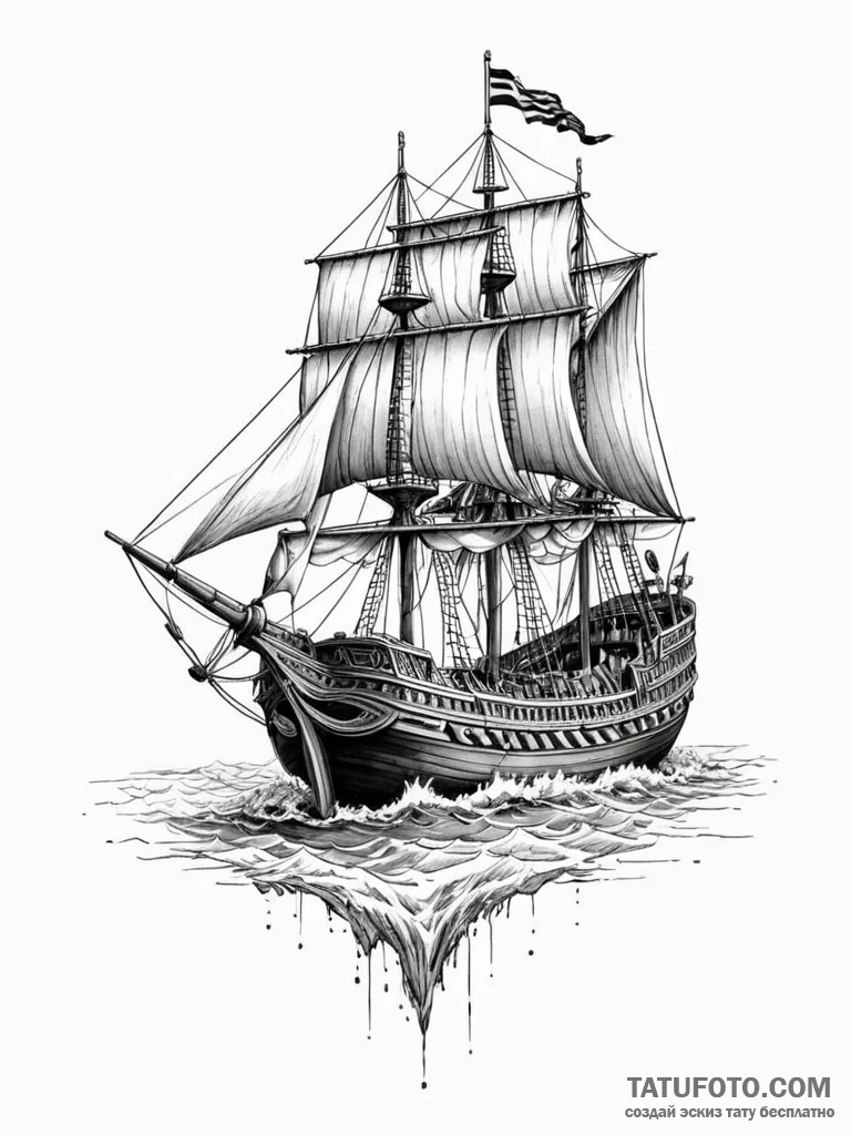 A greek trireme ship, tattoo drawing outline,… — эскиз тату (№1752264257_0, 11.07.2025 20:04) — Tatufoto.com