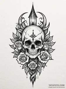 Dagger piercing sigil of flame, tattoo line a... - эскиз тату (№1752264341_0, 11.07.2025 20:05) — Tatufoto.com