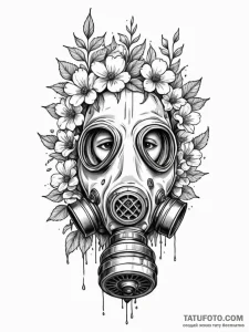 Gas mask with flowers growing through the fil... - эскиз тату (№1752264676_0, 11.07.2025 20:11) — Tatufoto.com
