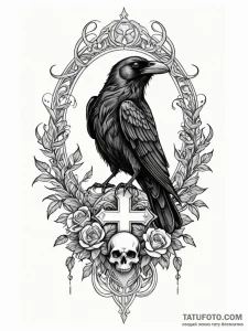 Art nouveau raven perched on skull, tattoo sk... - эскиз тату (№1752264843_0, 11.07.2025 20:14) — Tatufoto.com