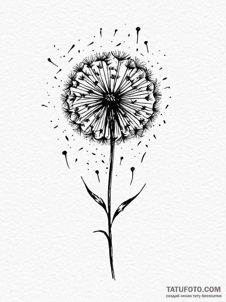 Dandelion seeds blowing in the wind, transfor... - эскиз тату (№1752264927_0, 11.07.2025 20:15) — Tatufoto.com