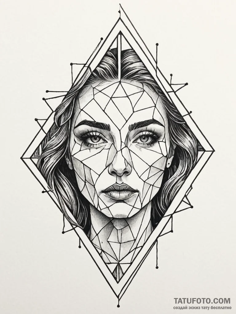 Shattered mirror reflecting a different face,... - эскиз тату (№1752265007_0, 11.07.2025 20:16) — Tatufoto.com