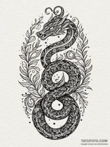 Arabesque serpent coiled in pattern, ink illu... - эскиз тату (№1752265425_0, 11.07.2025 20:23) — Tatufoto.com