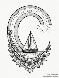 Rainbow in a minimalist arc, ink illustration... - эскиз тату (№1752265509_0, 11.07.2025 20:25) — Tatufoto.com