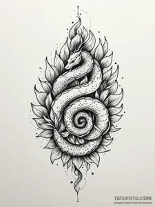 Flaming serpent through frozen bloom, artisti... - эскиз тату (№1752265594_0, 11.07.2025 20:26) — Tatufoto.com