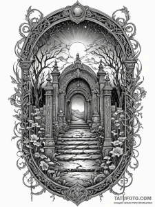 Tomb gate beneath spectral storm, artistic ta... - эскиз тату (№1752265762_0, 11.07.2025 20:29) — Tatufoto.com