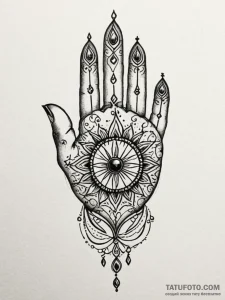 Hand of fatima, tattoo sketch design, black a... - эскиз тату (№1752266014_0, 11.07.2025 20:33) — Tatufoto.com