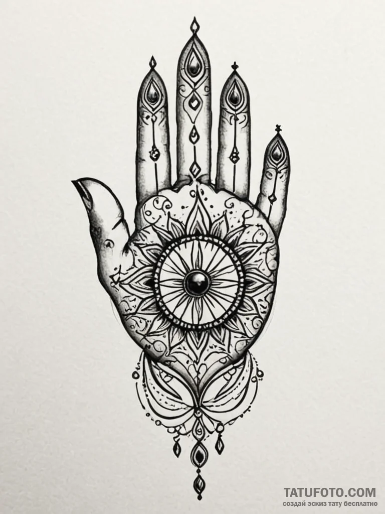 Hand of fatima, tattoo sketch design, black a… — эскиз тату (№1752266014_0, 11.07.2025 20:33) — Tatufoto.com