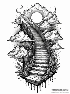Stairway to the clouds, ink illustration for... - эскиз тату (№1752266099_0, 11.07.2025 20:34) — Tatufoto.com