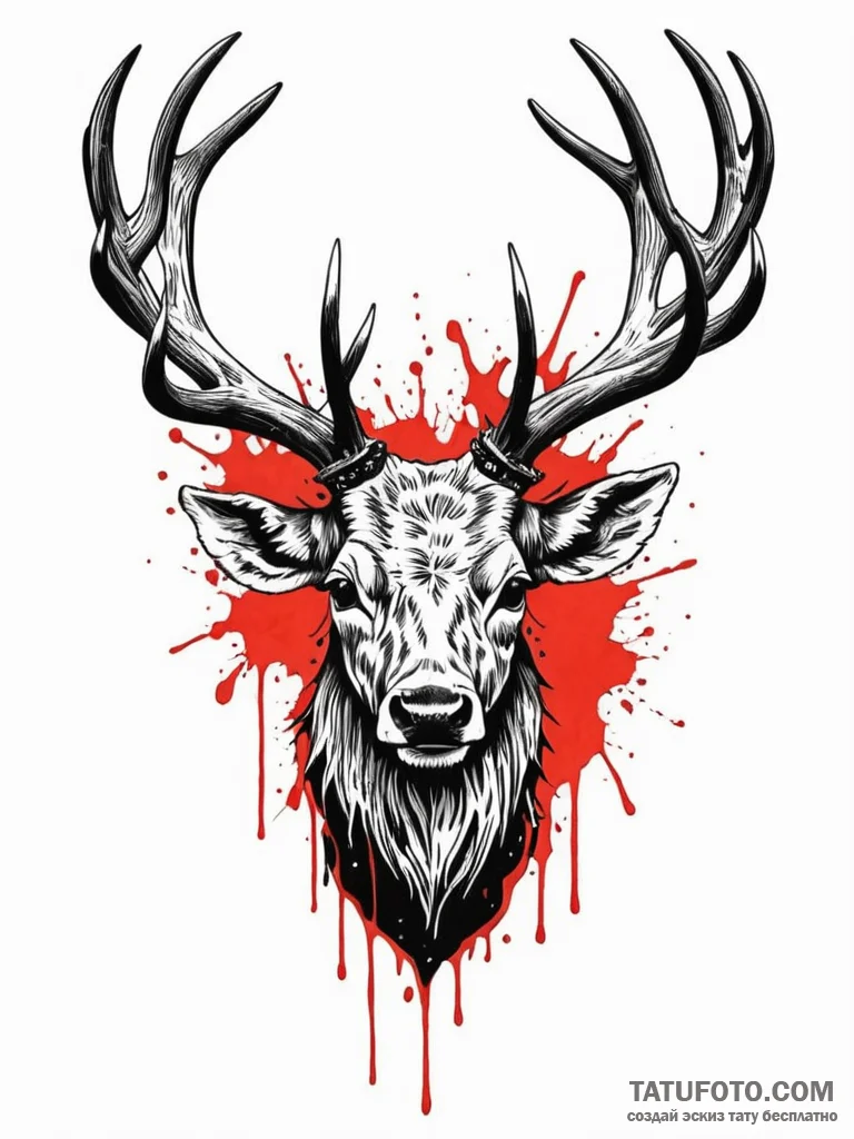 Crown of antlers dripping blood, ink illustra... - эскиз тату (№1752266182_0, 11.07.2025 20:36) — Tatufoto.com