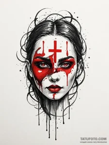 Blood mask floating in darkness, tattoo sketc... - эскиз тату (№1752266850_0, 11.07.2025 20:47) — Tatufoto.com