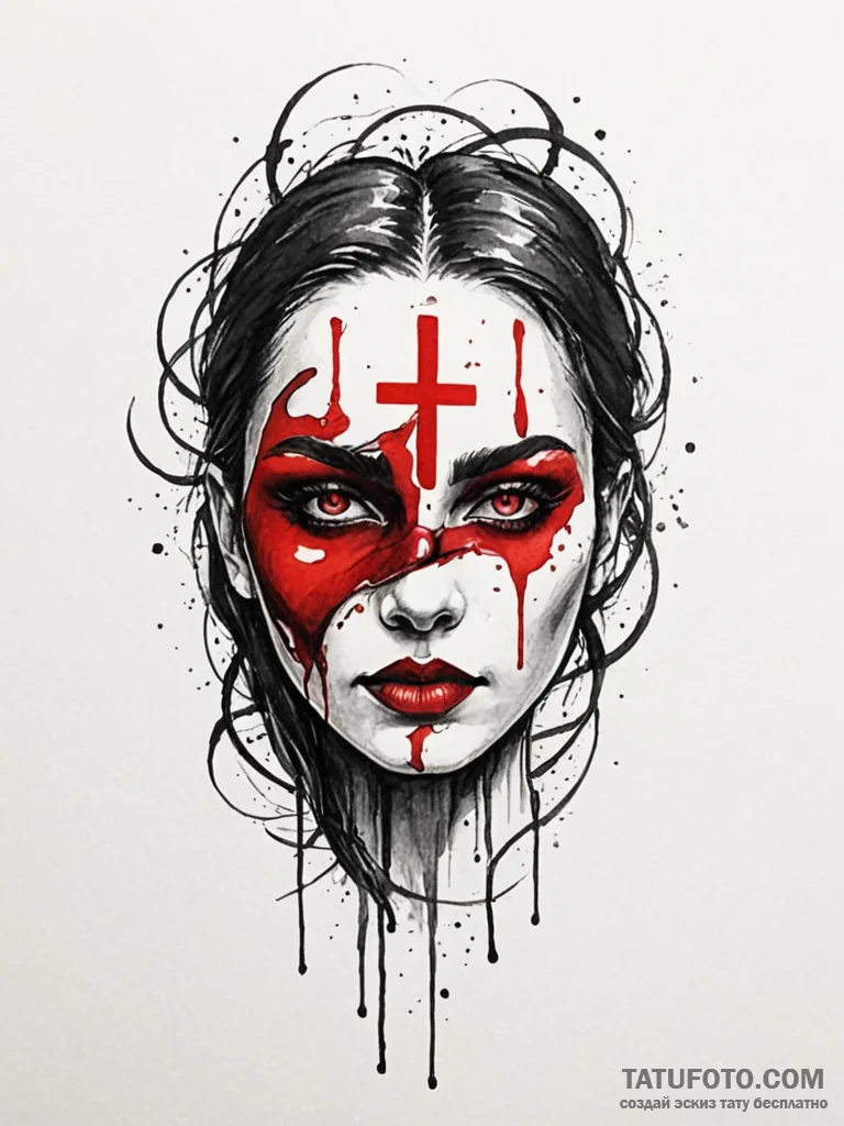 Blood mask floating in darkness, tattoo sketc… — эскиз тату (№1752266850_0, 11.07.2025 20:47) — Tatufoto.com