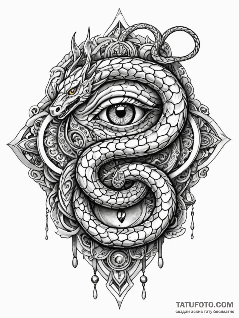Ancient serpent with gemstone eyes, artistic… — эскиз тату (№1752266934_0, 11.07.2025 20:48) — Tatufoto.com