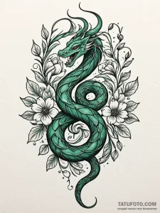 Emerald serpent through frozen bloom, tattoo... - эскиз тату (№1752267270_0, 11.07.2025 20:54) — Tatufoto.com