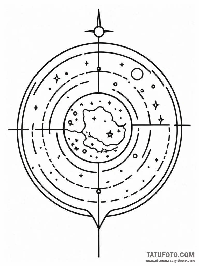 Orb suspended in starlight, tattoo drawing ou… — эскиз тату (№1752267854_0, 11.07.2025 21:04) — Tatufoto.com