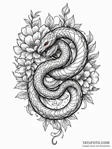 Nascent serpent coiled in bloom, ink illustra... - эскиз тату (№1752268022_0, 11.07.2025 21:07) — Tatufoto.com