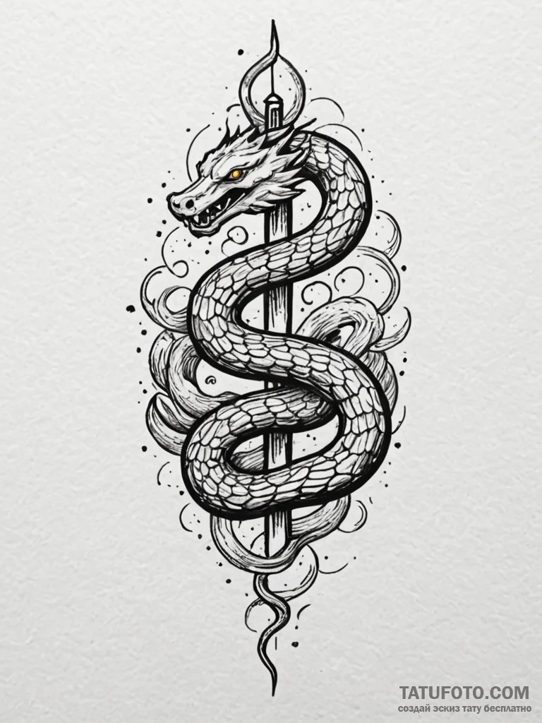 Engraved serpent beneath storm sky, tattoo li... - эскиз тату (№1752269943_0, 11.07.2025 21:39) — Tatufoto.com