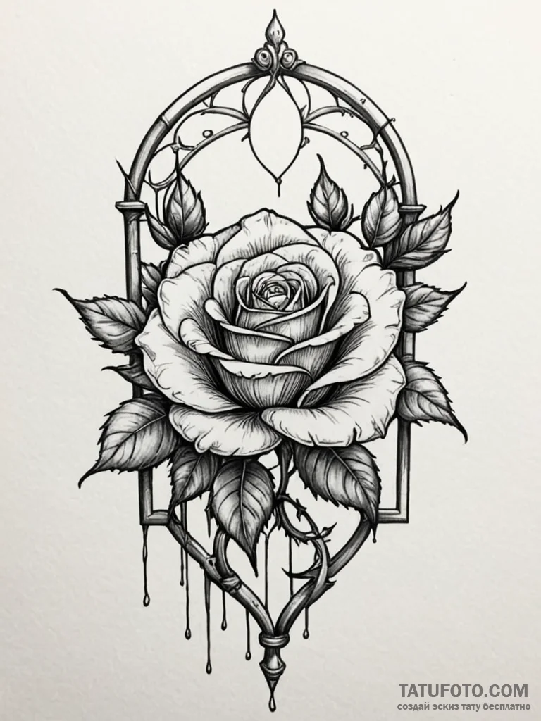 Forgotten rose beneath spectral gate, tattoo... - эскиз тату (№1752270944_0, 11.07.2025 21:55) — Tatufoto.com