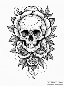 Abyssal rose blooming in skull eye socket, ta... - эскиз тату (№1752271278_0, 11.07.2025 22:01) — Tatufoto.com