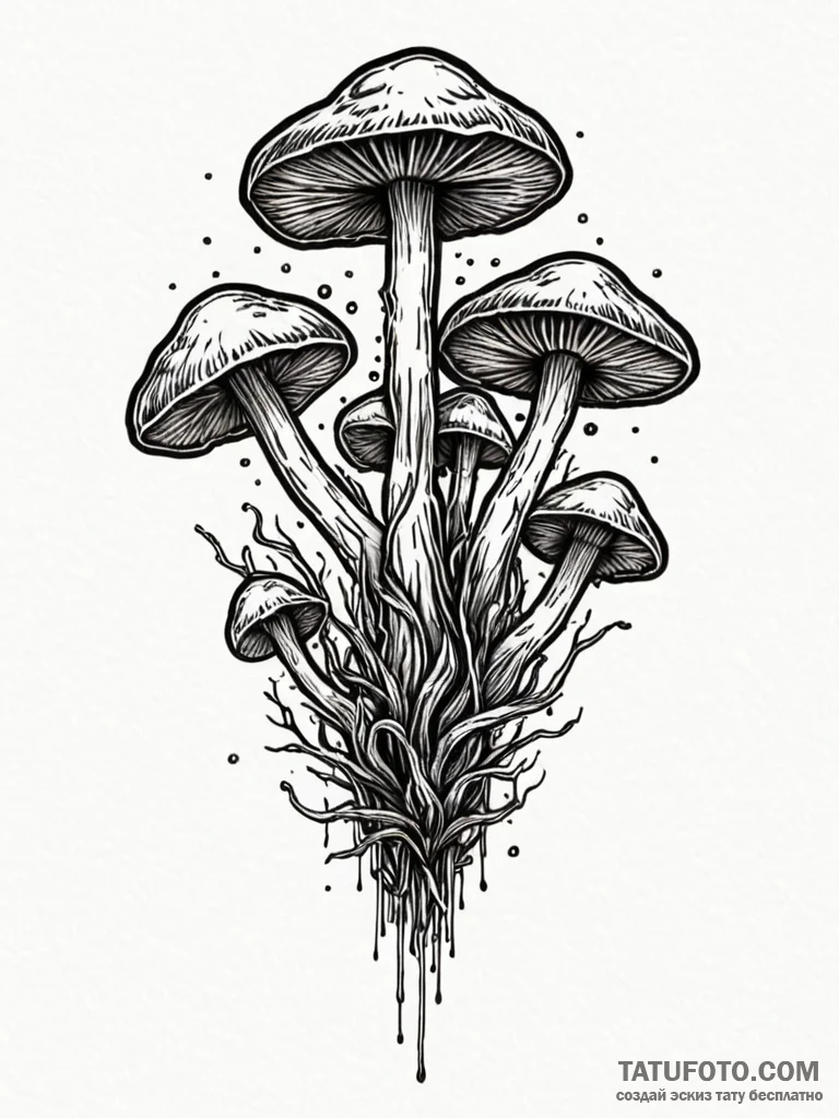 Bioluminescent fungi, tattoo drawing outline,… — эскиз тату (№1752271697_0, 11.07.2025 22:08) — Tatufoto.com