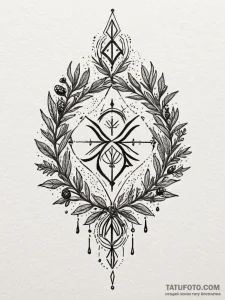 Yew branch crowned with runes, tattoo drawing... - эскиз тату (№1752272282_0, 11.07.2025 22:18) — Tatufoto.com