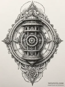 A serene buddhist prayer wheel, spiritual sym... - эскиз тату (№1752272541_0, 11.07.2025 22:22) — Tatufoto.com