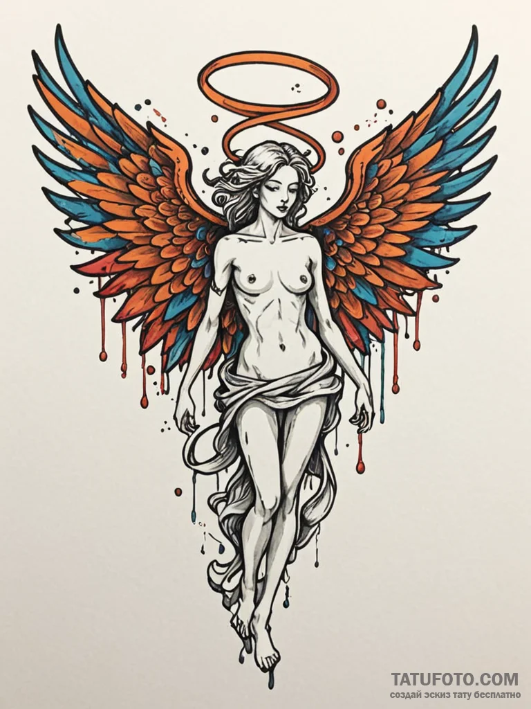 Apocalyptic angel with rusted wings, tattoo f... - эскиз тату (№1752272627_0, 11.07.2025 22:23) — Tatufoto.com