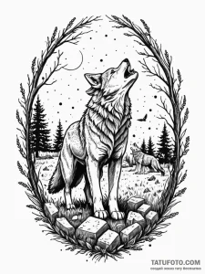 Wolf stalking through a field of tombstones,... - эскиз тату (№1752272712_0, 11.07.2025 22:25) — Tatufoto.com