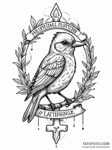 A whimsical bird with a message, carrier,, co... - эскиз тату (№1752272796_0, 11.07.2025 22:26) — Tatufoto.com