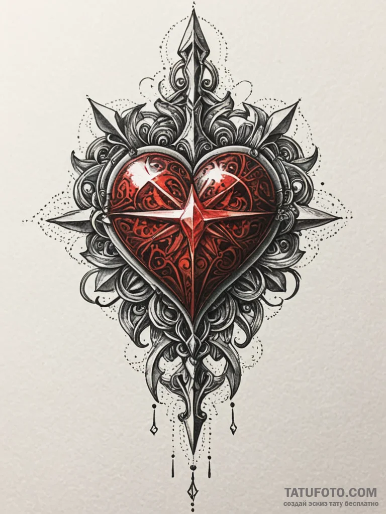Jewel dagger piercing spectral heart, concept… — эскиз тату (№1752273222_0, 11.07.2025 22:33) — Tatufoto.com