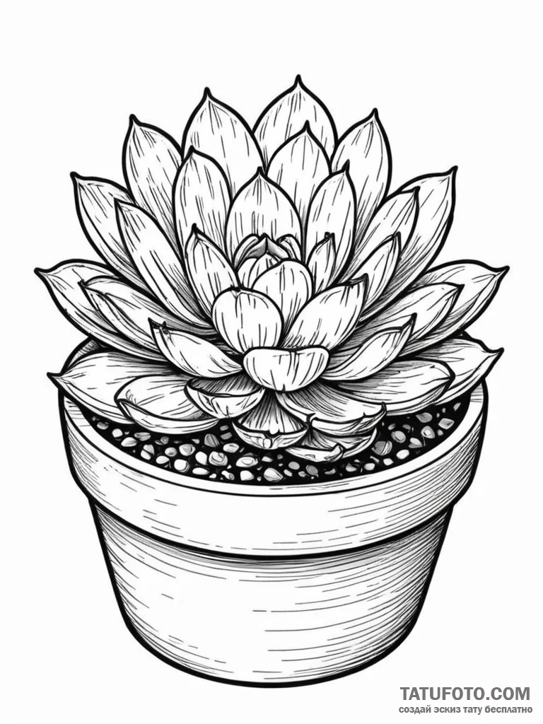 Succulent in a tiny pot, ink illustration for... - эскиз тату (№1752273558_0, 11.07.2025 22:39) — Tatufoto.com