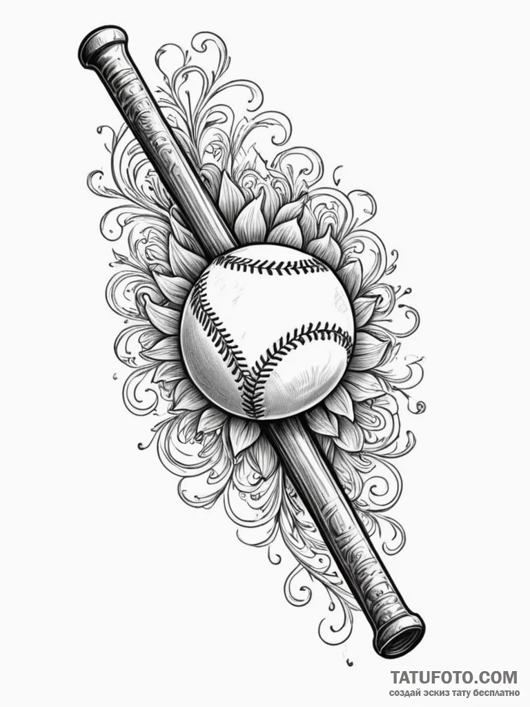 A detailed baseball bat and glove, sports,, i... - эскиз тату (№1752274230_0, 11.07.2025 22:50) — Tatufoto.com