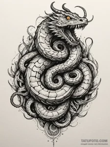 Labyrinth serpent devouring light, ink illust... - эскиз тату (№1752274734_0, 11.07.2025 22:58) — Tatufoto.com