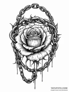 Abyssal rose trapped in chains, ink illustrat... - эскиз тату (№1752275406_0, 11.07.2025 23:10) — Tatufoto.com