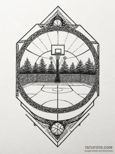 A classic basketball court, game,, concept ar... - эскиз тату (№1752275658_0, 11.07.2025 23:14) — Tatufoto.com