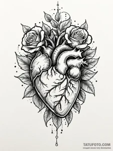 Anatomical heart made of crystal, tattoo line... - эскиз тату (№1752276251_0, 11.07.2025 23:24) — Tatufoto.com