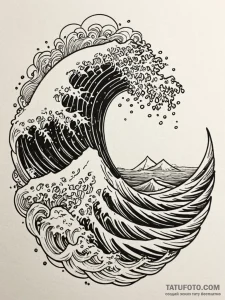 Ocean wave frozen mid-crash, tattoo sketch de... - эскиз тату (№1752276587_0, 11.07.2025 23:29) — Tatufoto.com