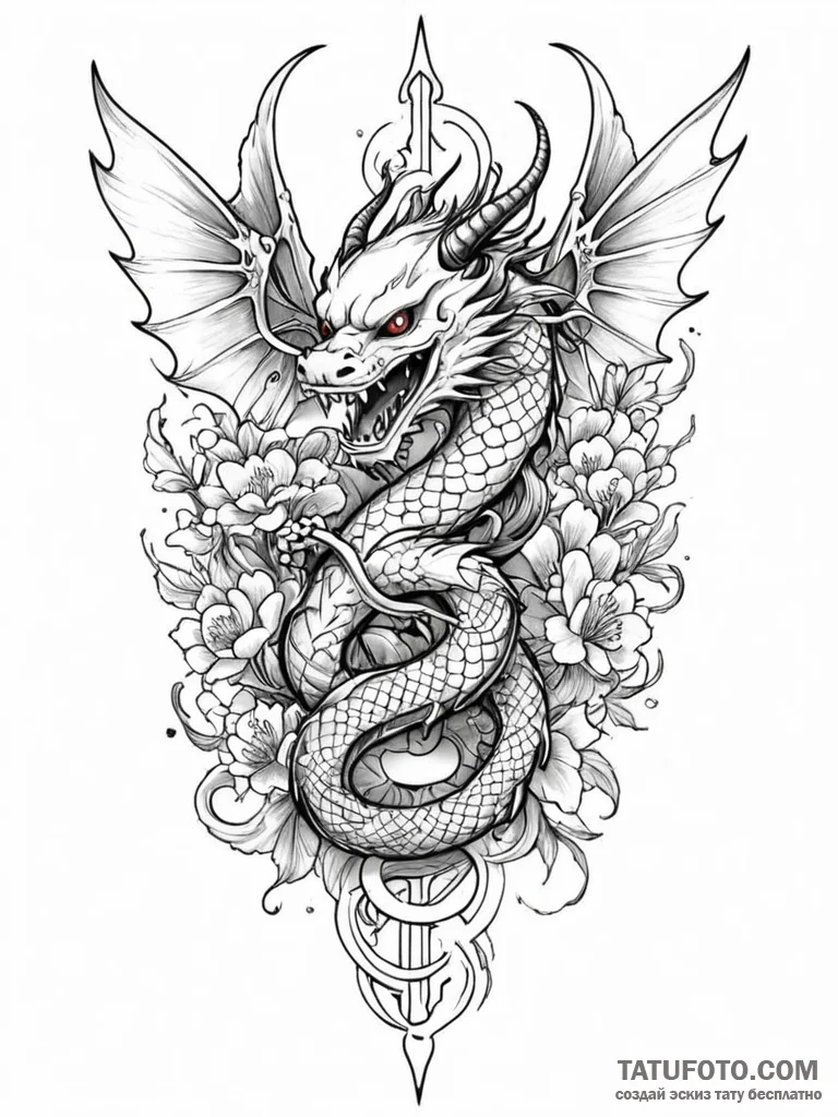 Dagger entwined with skeletal wings, tattoo d… — эскиз тату (№1752276842_0, 11.07.2025 23:34) — Tatufoto.com