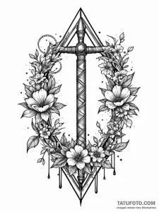 Razor bloom beneath celestial gate, tattoo fl... - эскиз тату (№1752277011_0, 11.07.2025 23:36) — Tatufoto.com